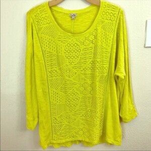 Chip & Pepper Burnout Yellow Lace Front Long Sleeve Top Women’s Sz. Large